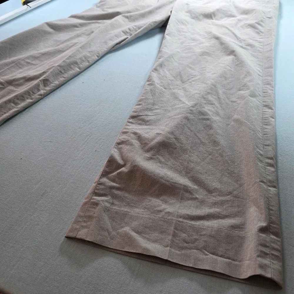 Banana Republic Mens 34x32 Mini Stripe Dress Pants Tan White Flat Front Trousers